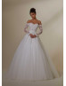 Beaded Ivory Lace Tulle Glamorous Wedding Dress With Detachable Sleeves